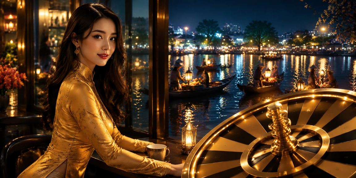 Người phụ nữ Hà Nội mặc áo dài ngồi bên bàn Roulette trong không gian hiện đại